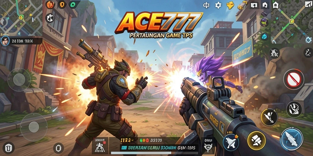 Tampilan aksi mendebarkan dalam gameplay ACE777 di battlefield.