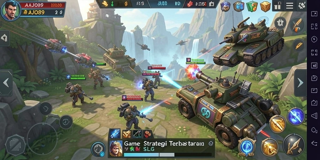 Tampilan gameplay AJO89 dengan berbagai unit strategis.