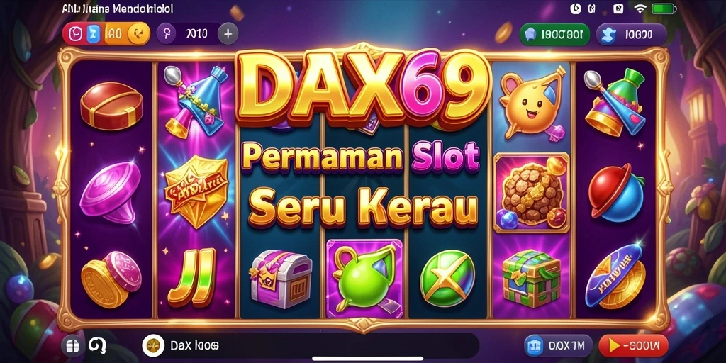 Gameplay DAX69 menampilkan reels yang berputar dengan tema slot yang memukau.