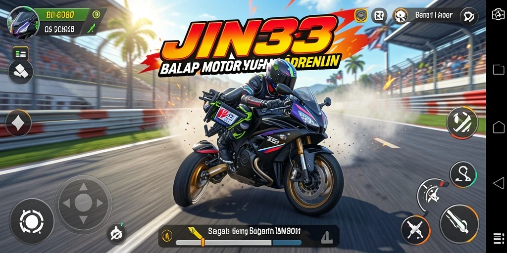 Screenshot permainan JIN33 yang menunjukkan balapan motor yang mendebarkan.