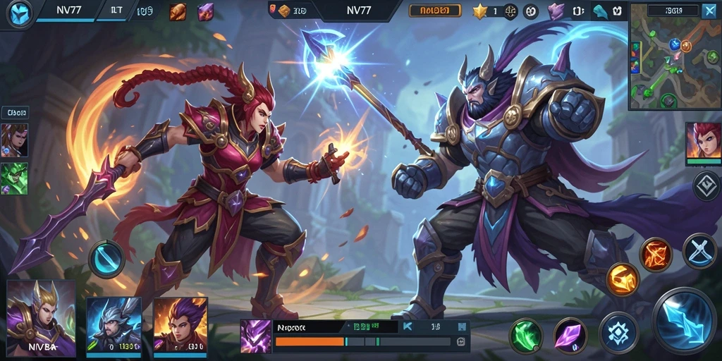 Tangkapan layar gameplay seru di NV77 dengan aksi MOBA yang menarik.