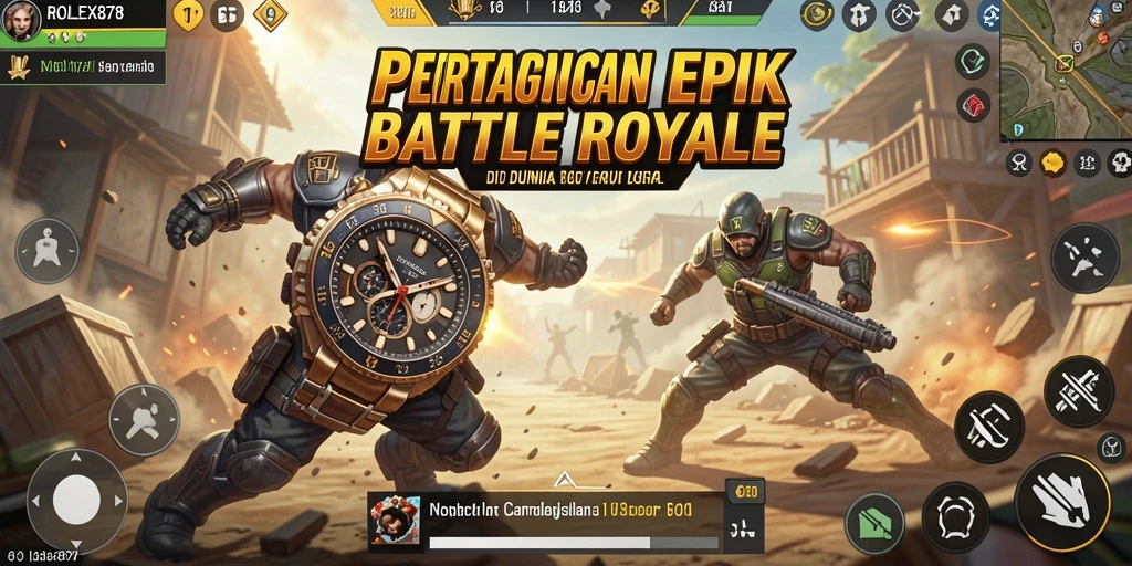 Tampilan menarik dari pertempuran utama dalam game Battle Royale.