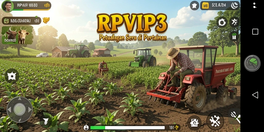 Screenshot RPVIP3 menunjukkan suasana seru dalam bertani.