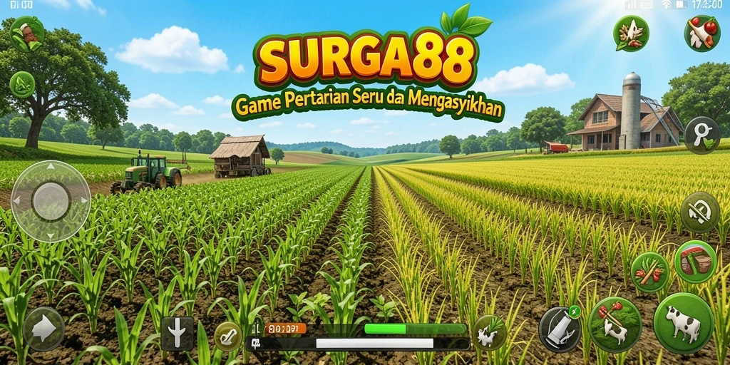Screenshot utama gameplay SURGA88, menunjukkan momen bertani yang seru.